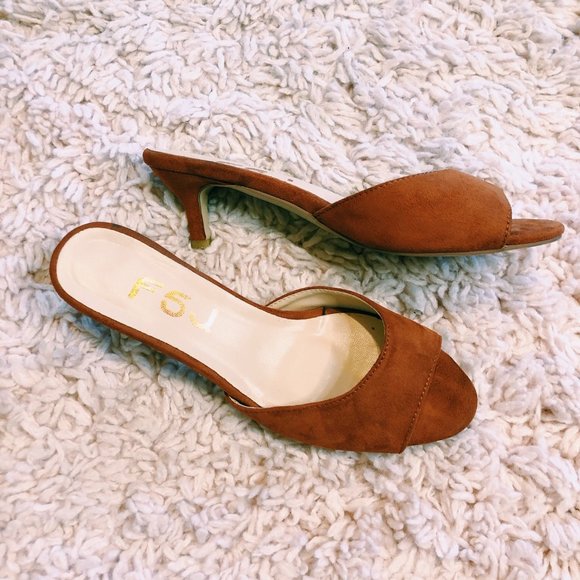 FSJ Shoes Brown Satin Heel With Front Strap - Picture 3 of 13